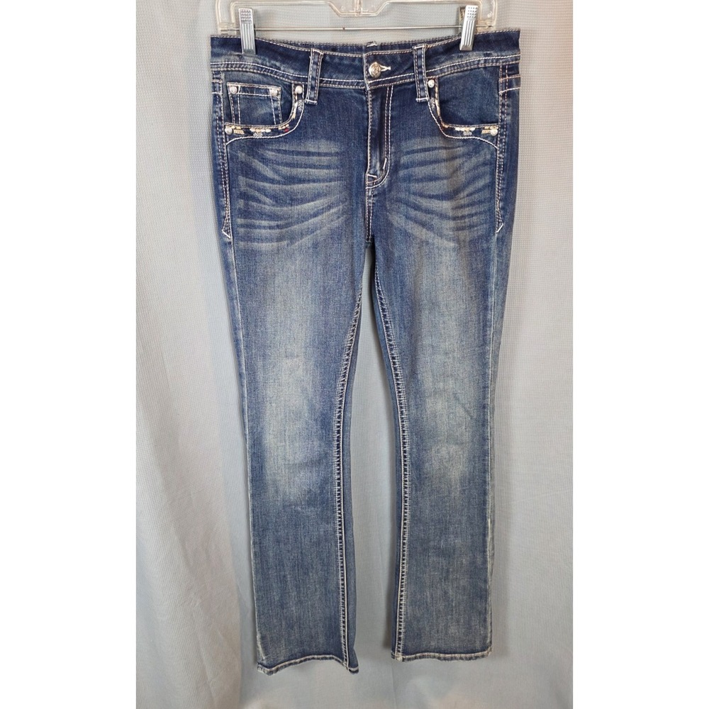 Grace In LA Distressed Jeans Size 29 Medium Wash Low/Mid Rise Inseam 31x33.5